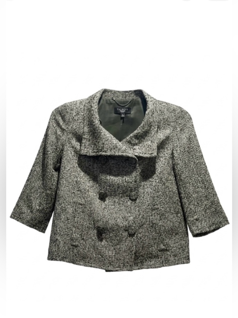 TALBOTS Wool Blend Old Money Green Double Breasted Jacket Size 2P